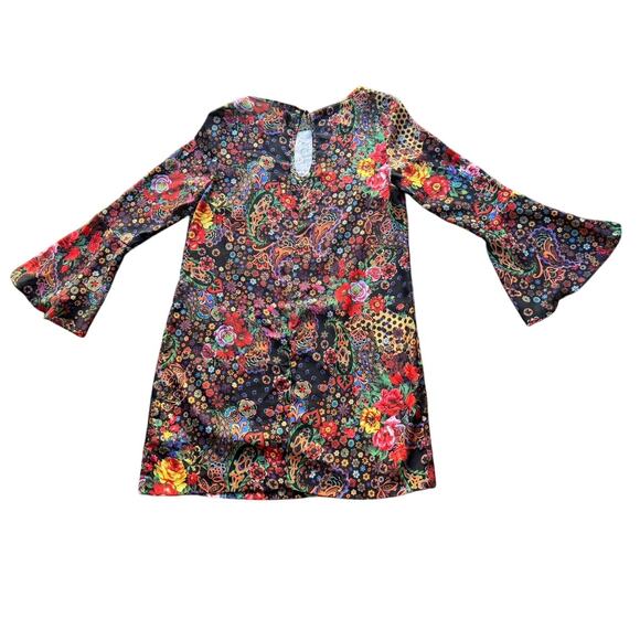ECI New York Multicolor Floral Bell Sleeve Dress Sz 10 Boho Fall Style Festival - Picture 5 of 9